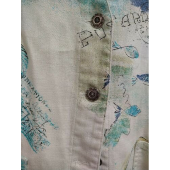 CHICOS Women's Size 1 Beach Vest Off White Blue Green Turquoise Fish Vacay Ocean - Picture 4 of 11